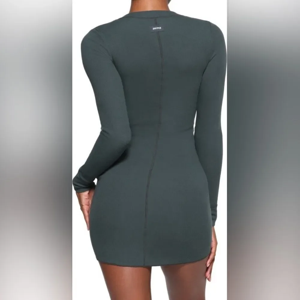 SKIMS Cotton Rib Long Sleeve Dress Olive Green XS NWT